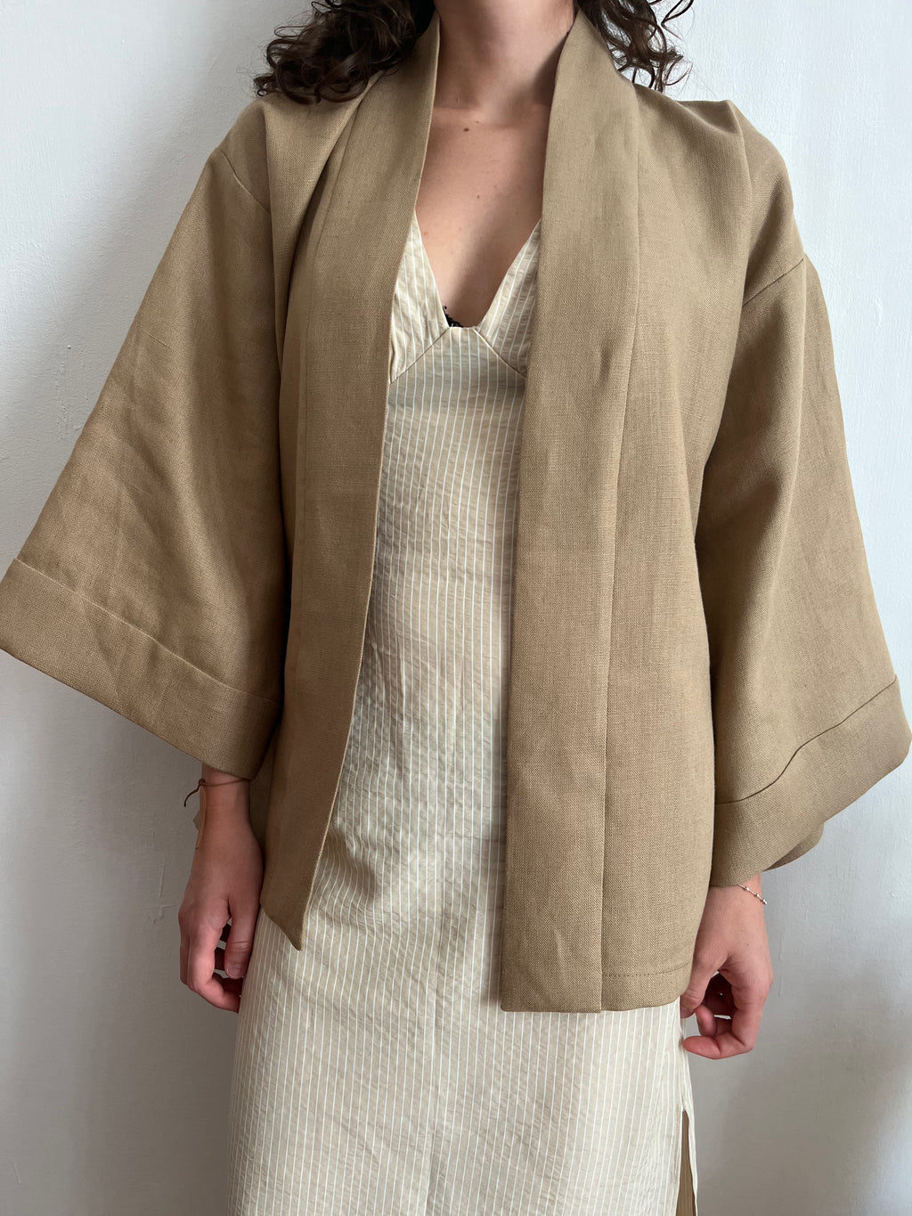 Kimono in lino Nocciola