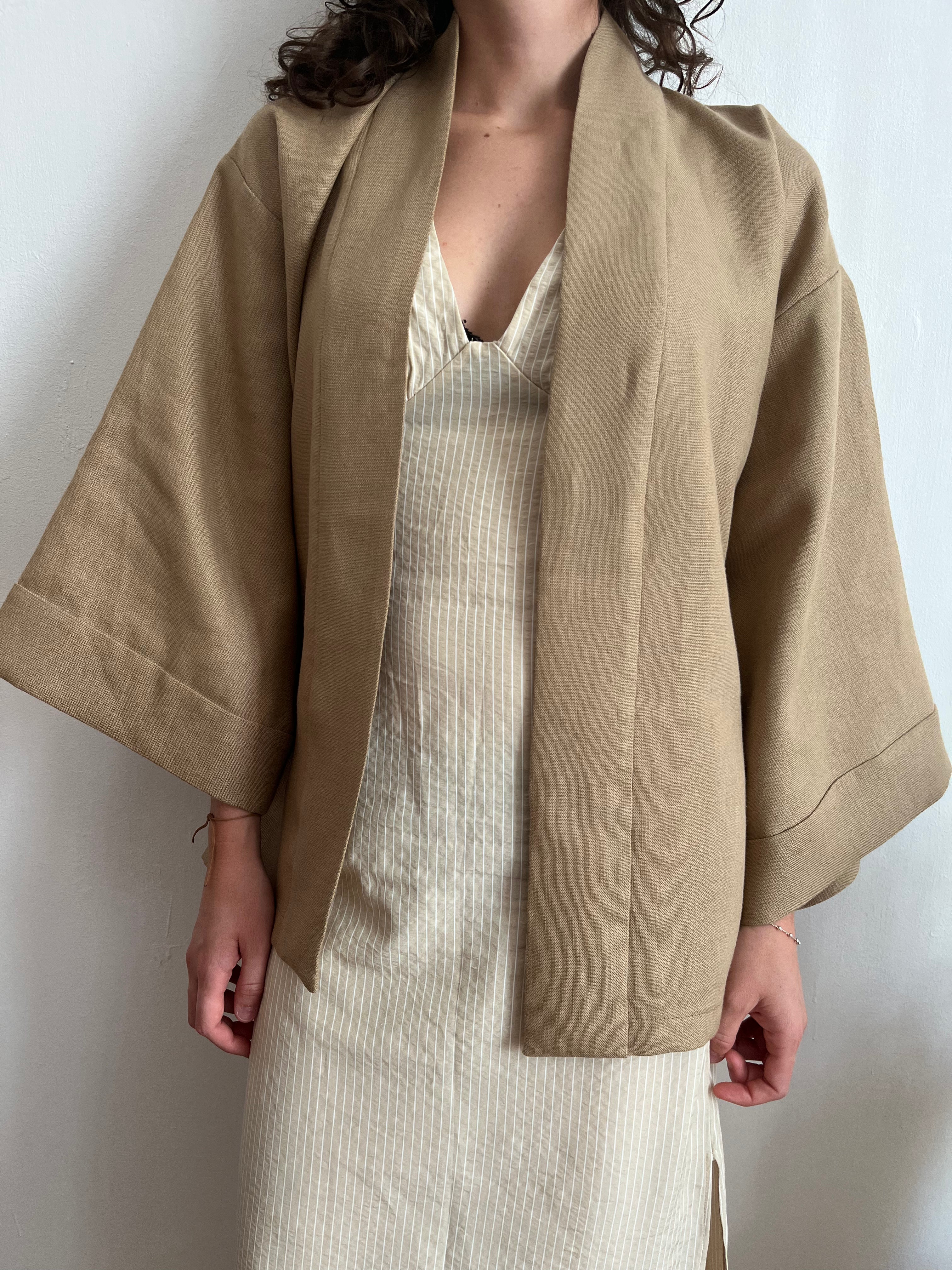 Kimono in lino Nocciola