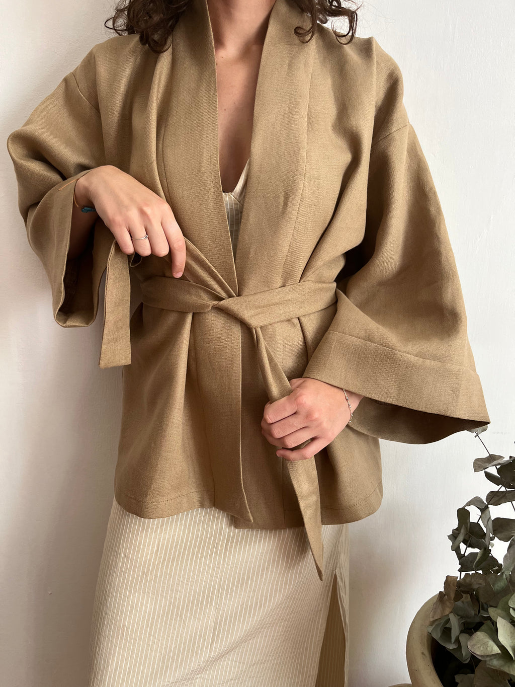Kimono in lino Nocciola