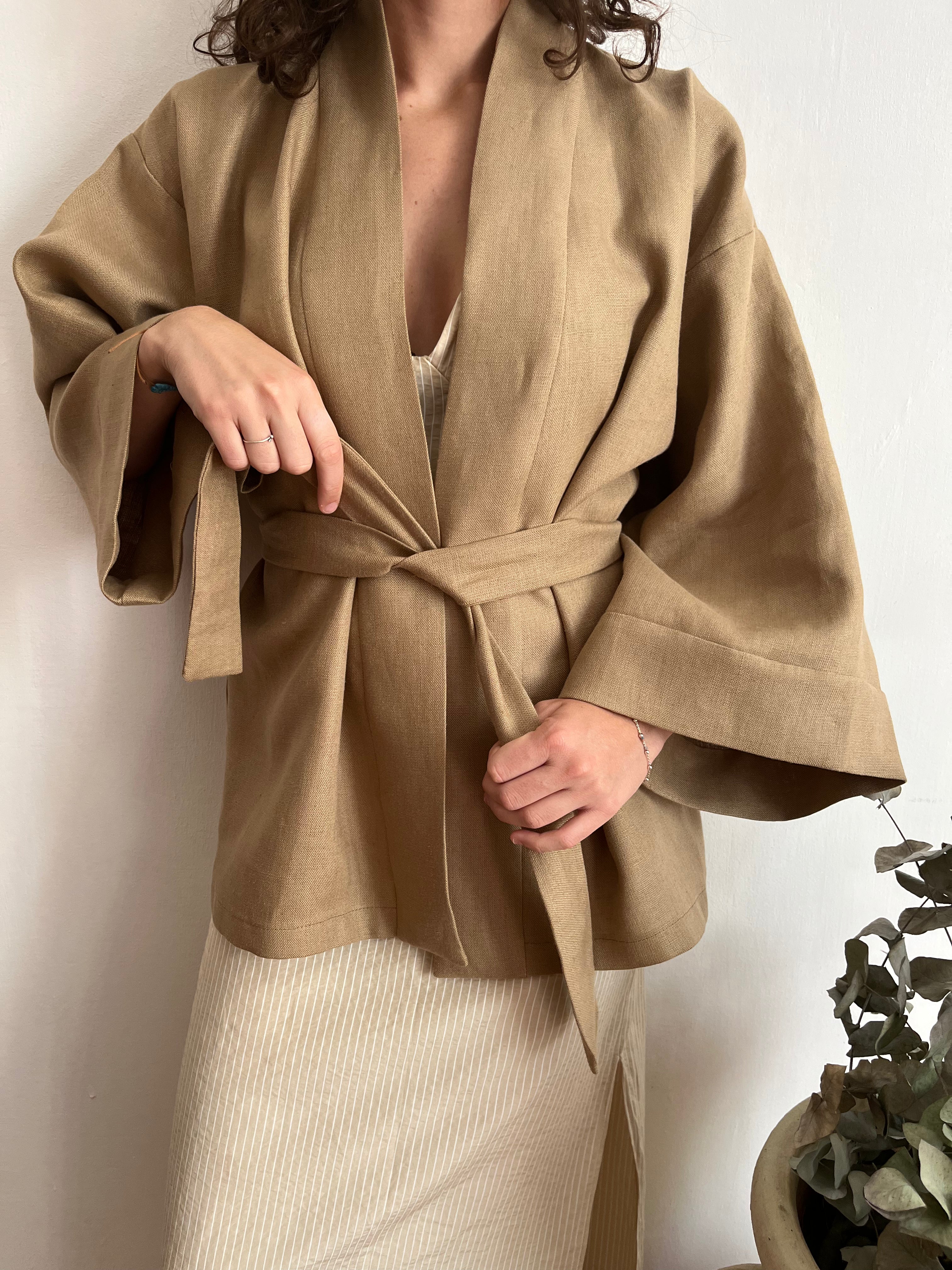 Kimono in lino Nocciola