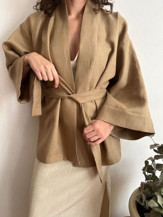 Kimono in lino Nocciola
