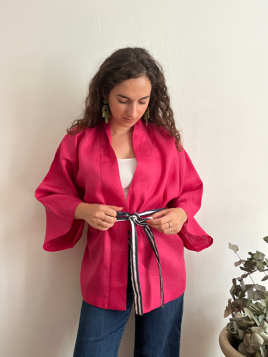 Kimono in lino Fucsia Azalea