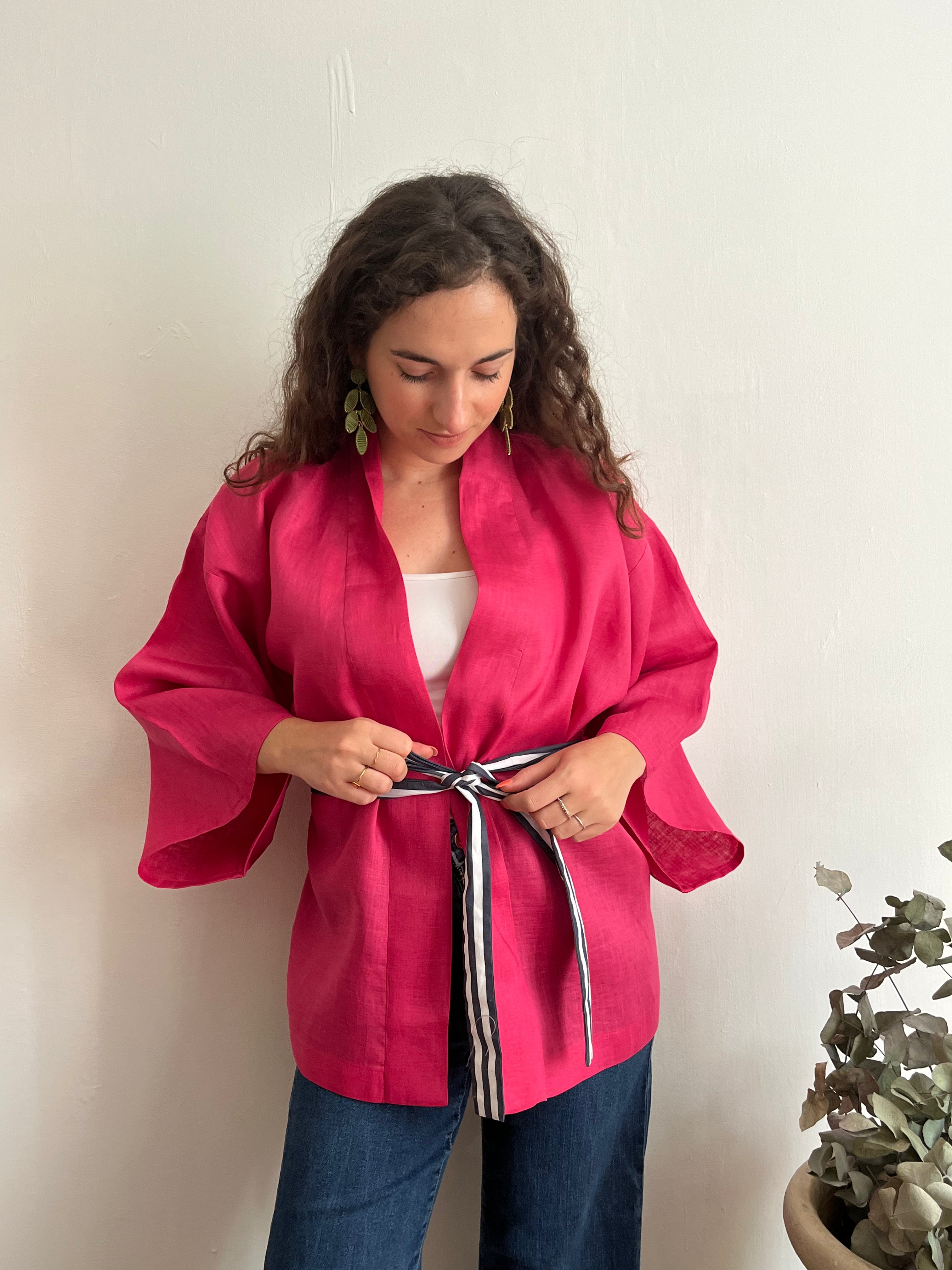 Kimono in lino Fucsia Azalea