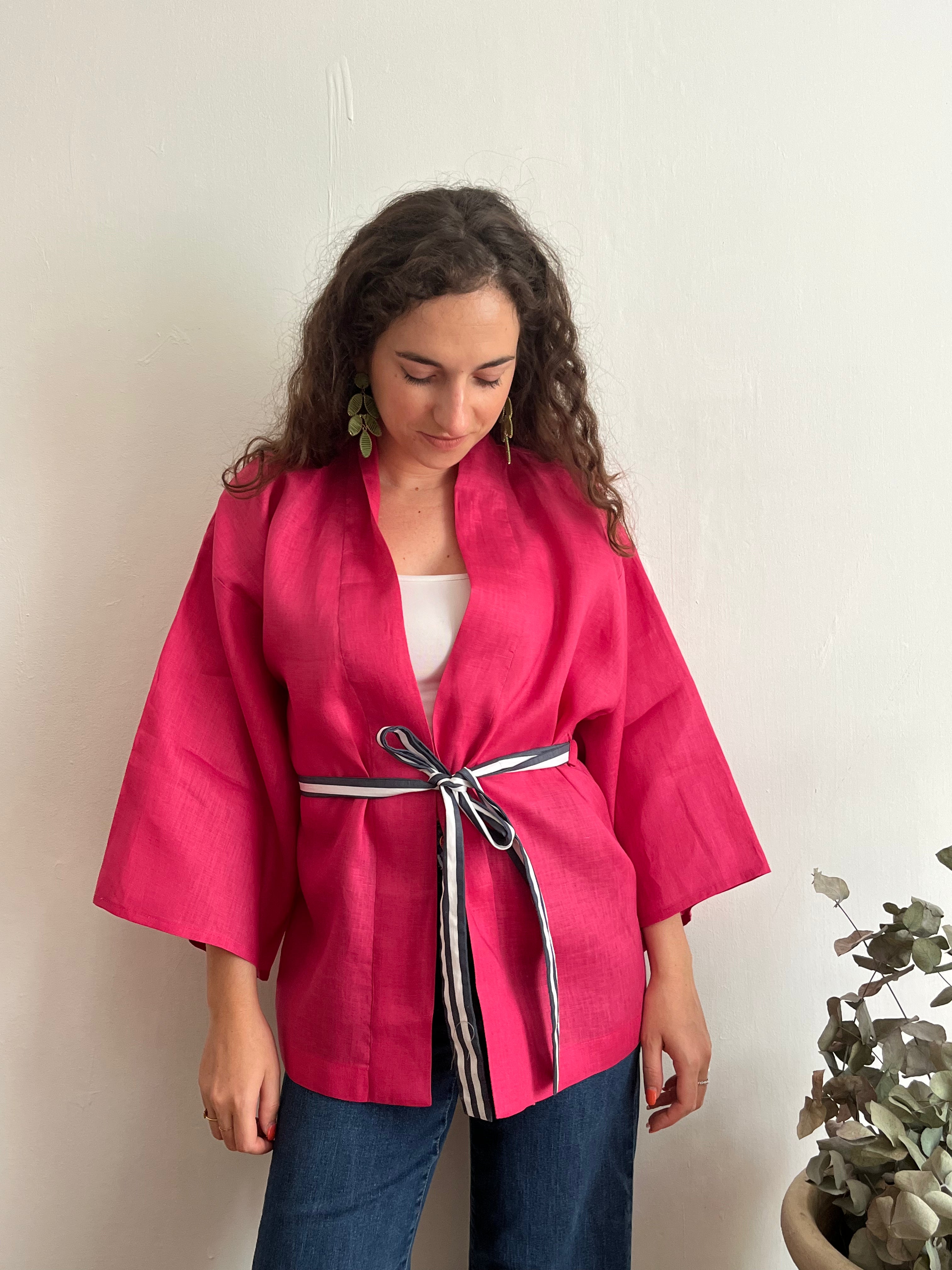 Kimono in lino Fucsia Azalea