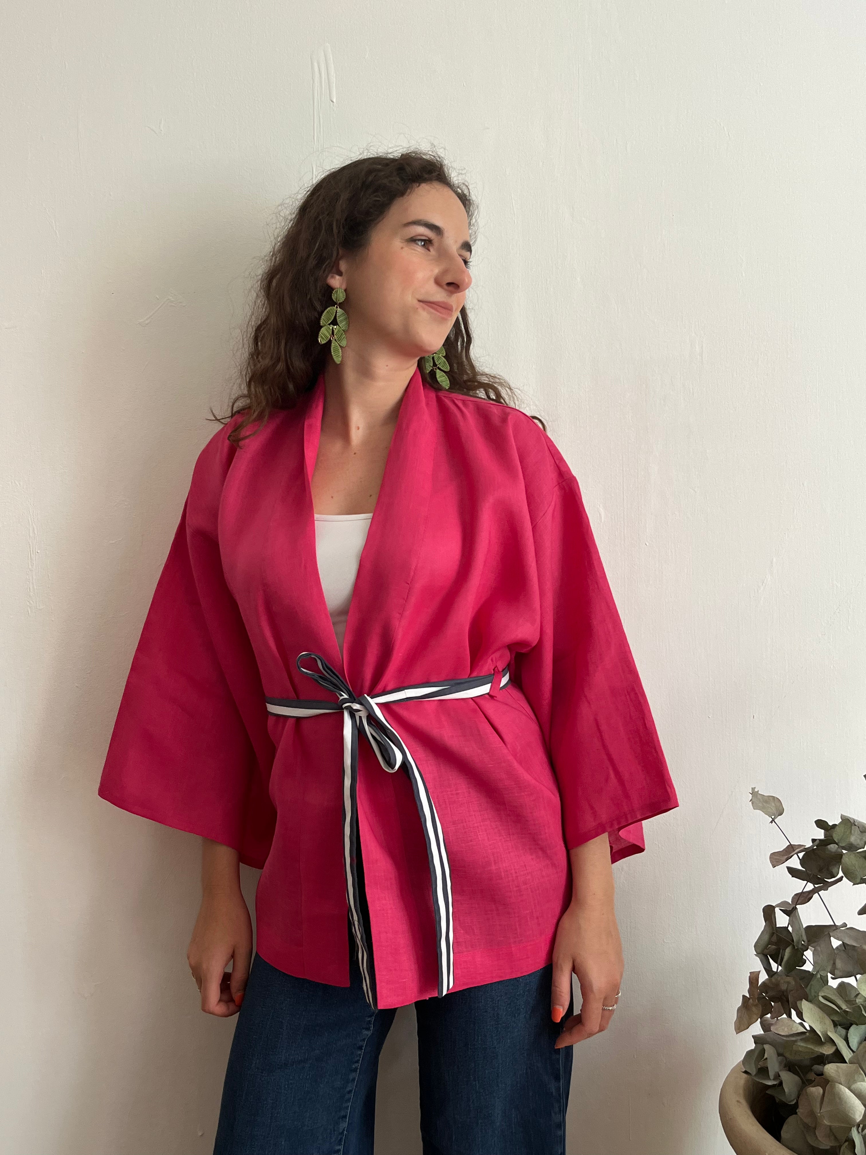 Kimono in lino Fucsia Azalea