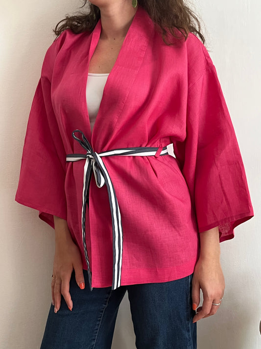 Kimono in lino Fucsia Azalea