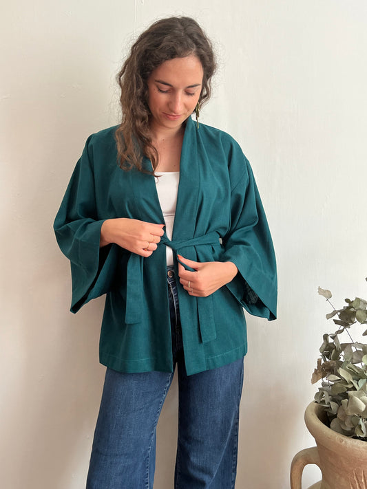 Kimono in lino Blu Petrolio