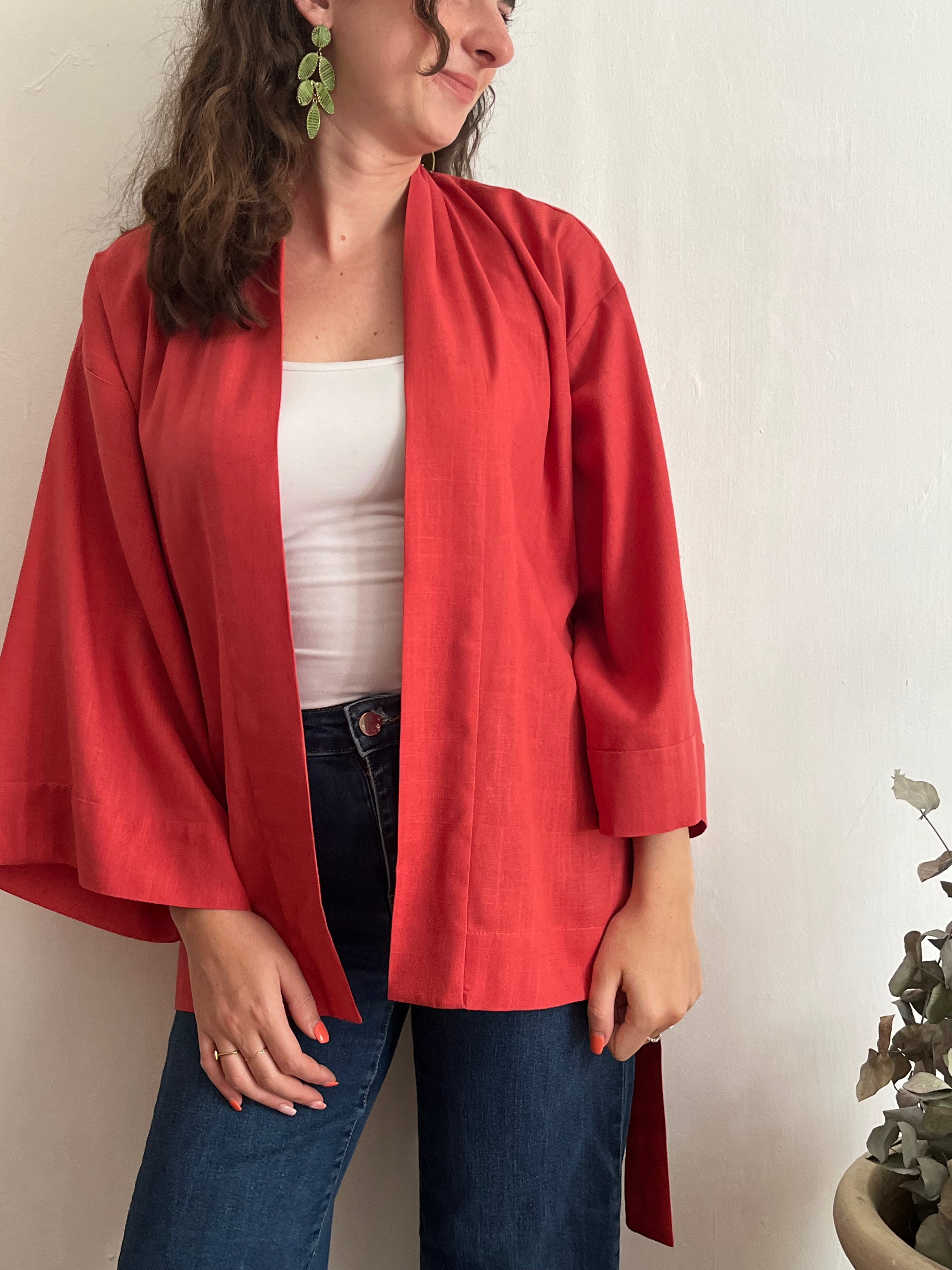 Kimono in lino Rosso Fragola