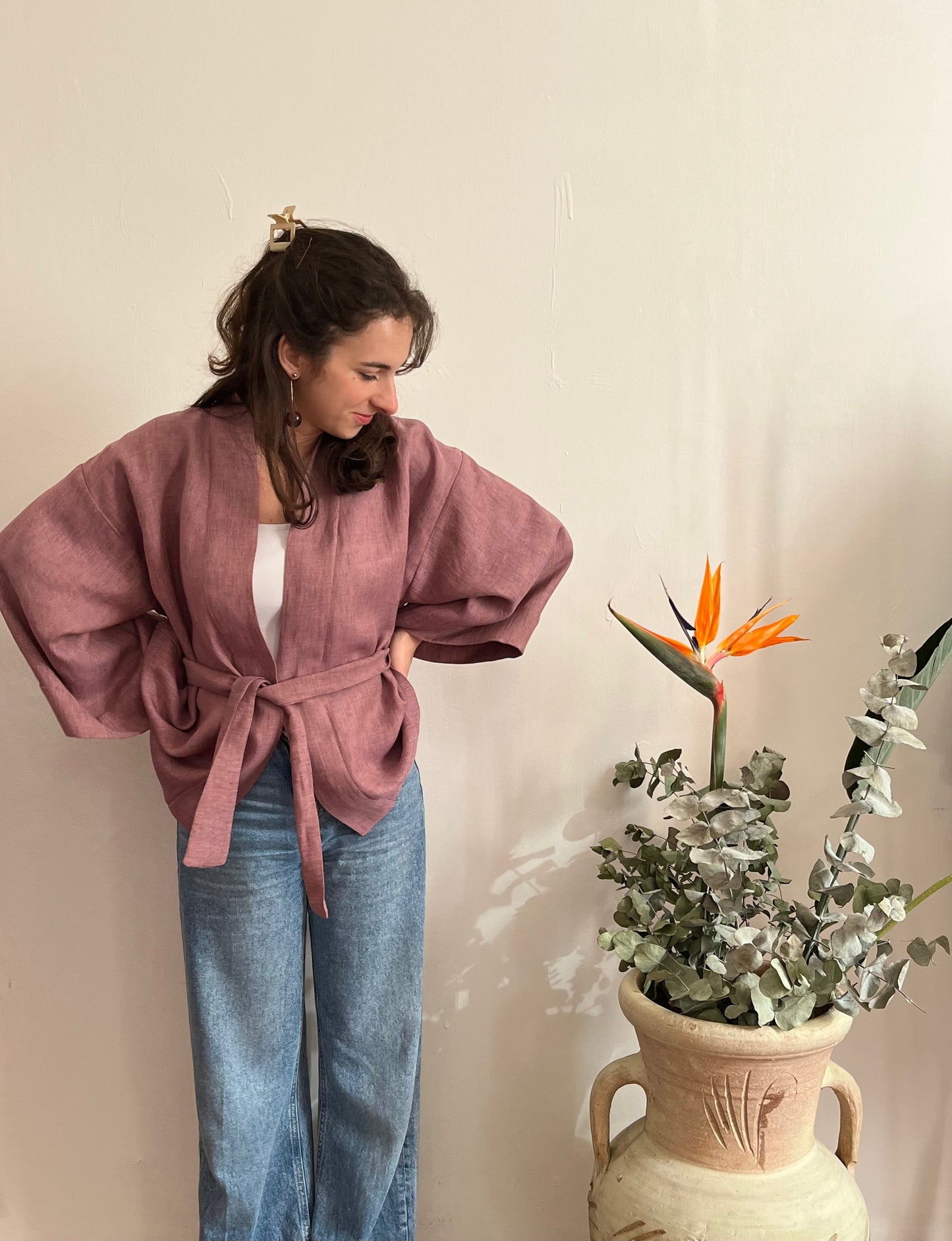 Kimono in lino Malva