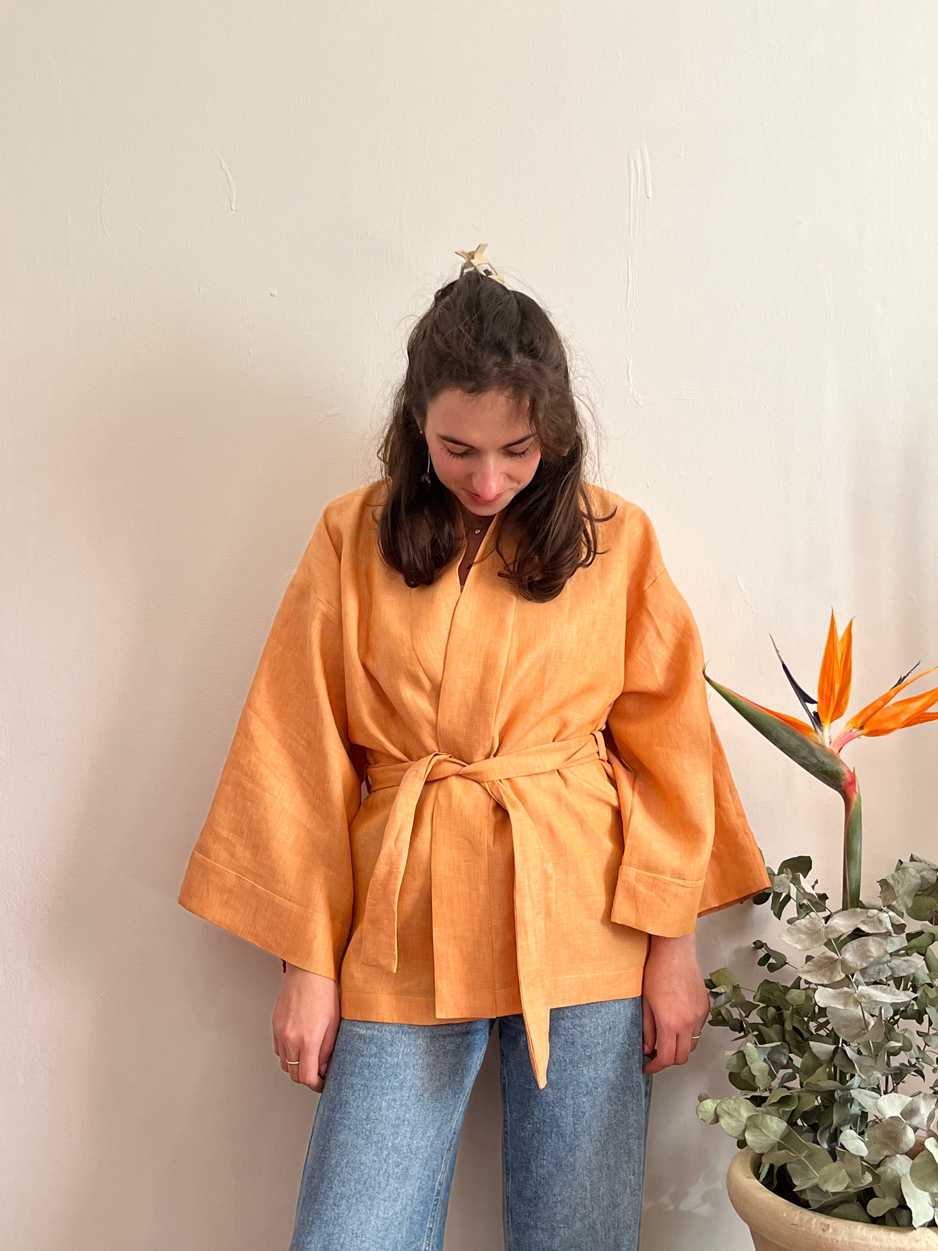 Kimono in lino Arancione