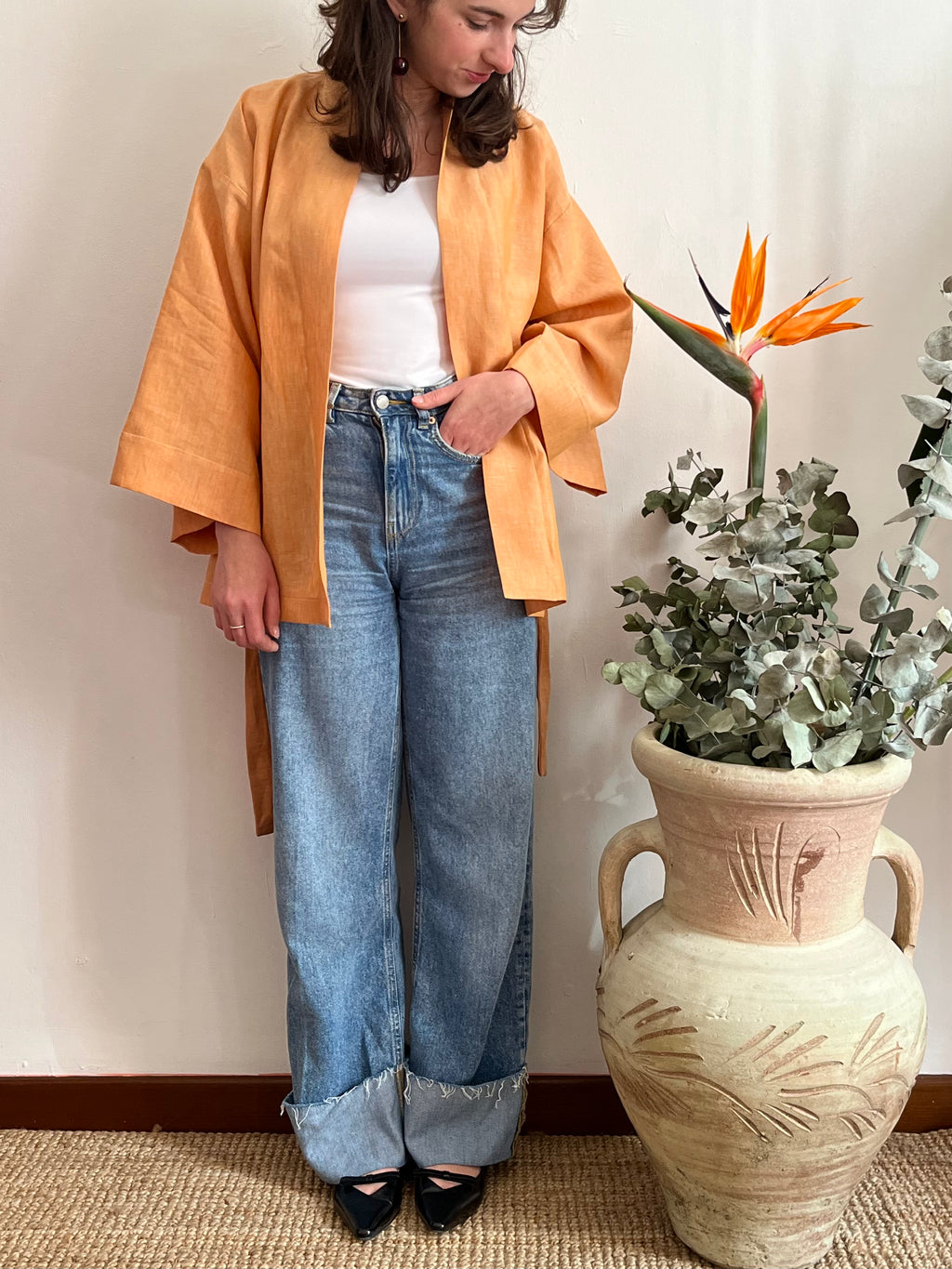 Kimono in lino Arancione