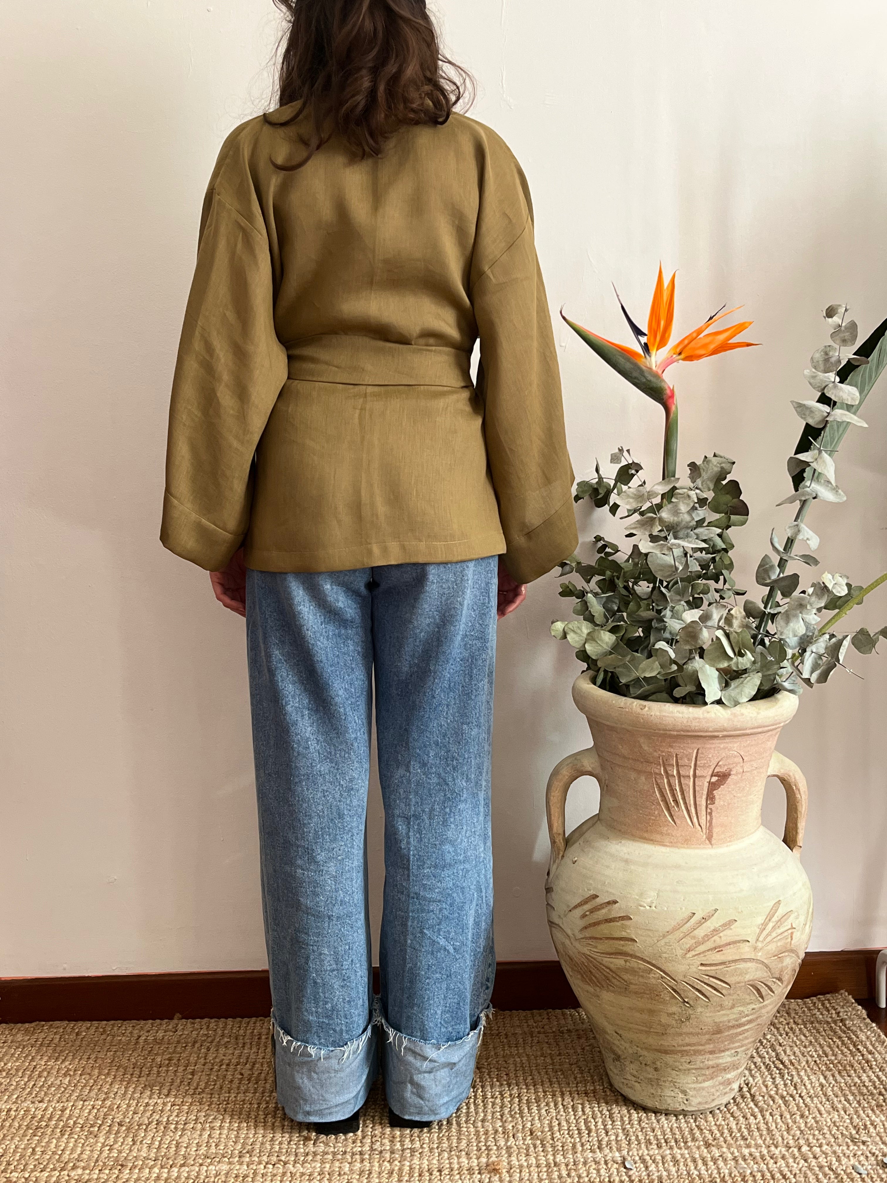 Kimono in lino Verde Oliva