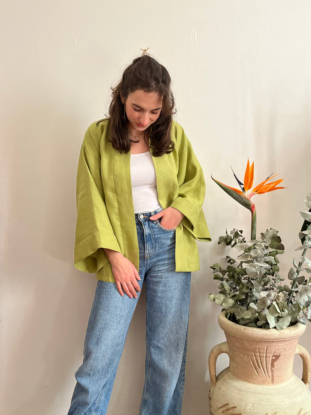 Kimono in lino Verde Pastello