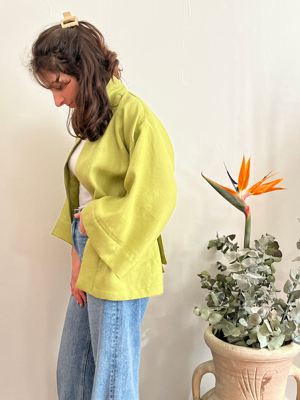 Kimono in lino Verde Pastello