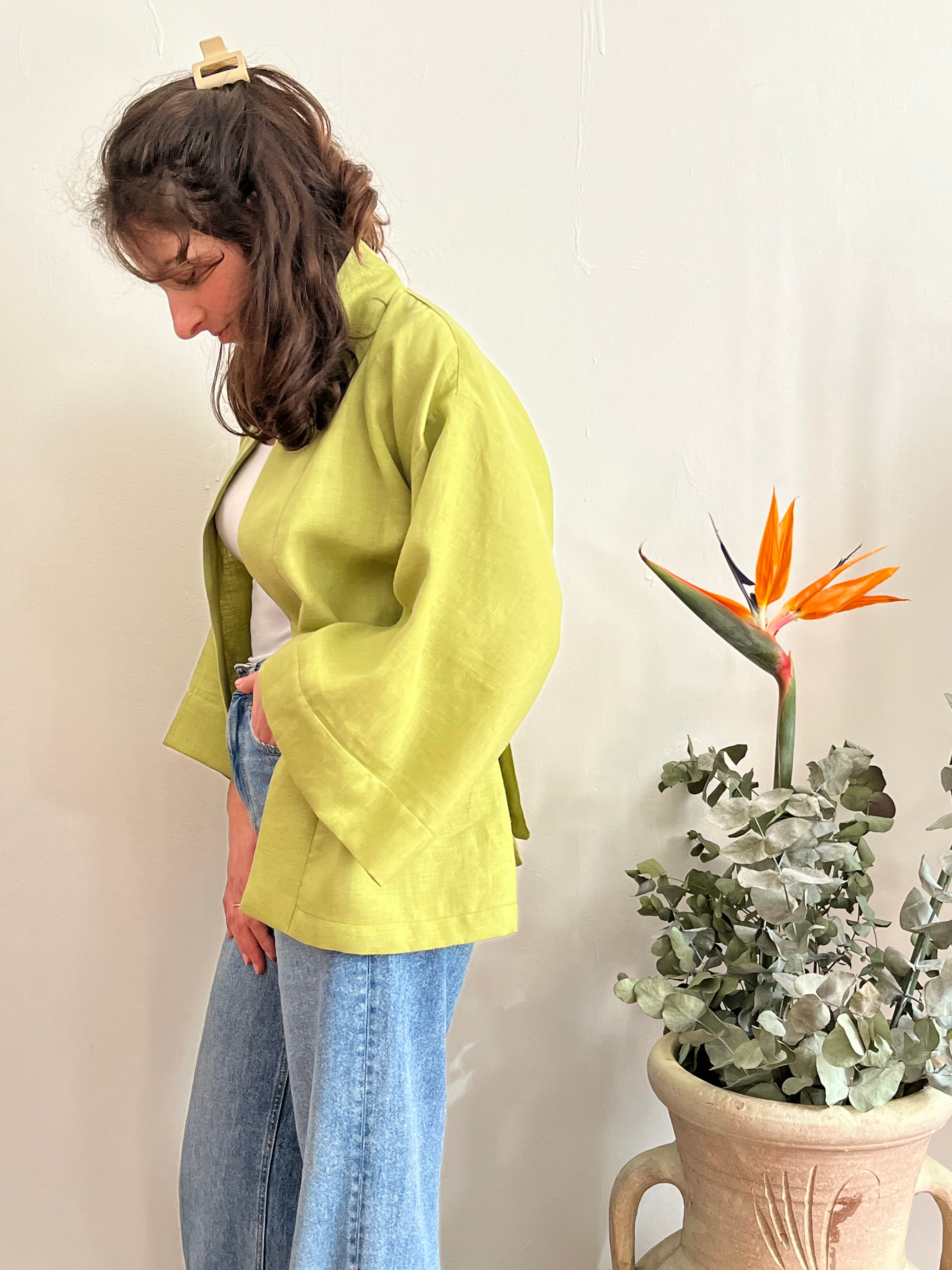 Kimono in lino Verde Pastello
