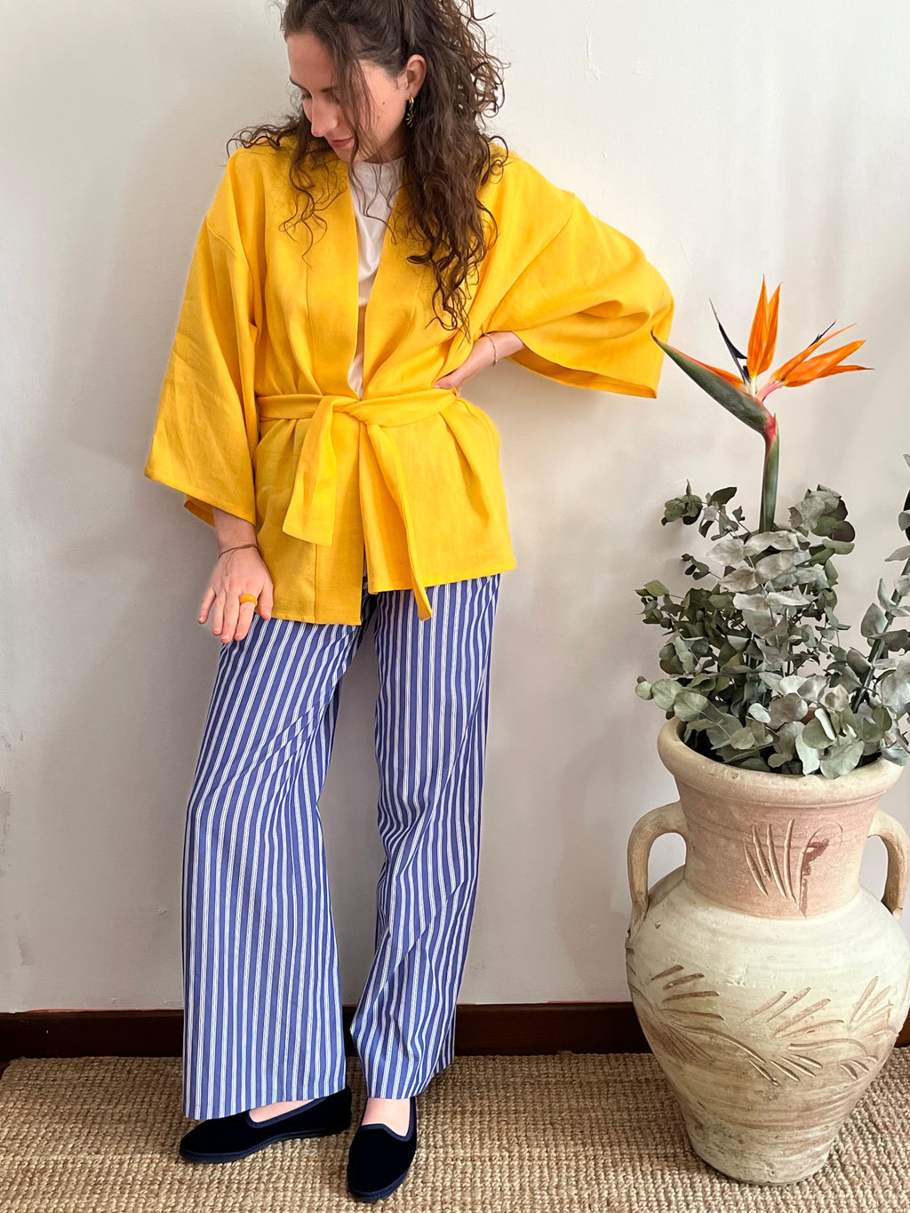 Kimono in lino Giallo Zafferano