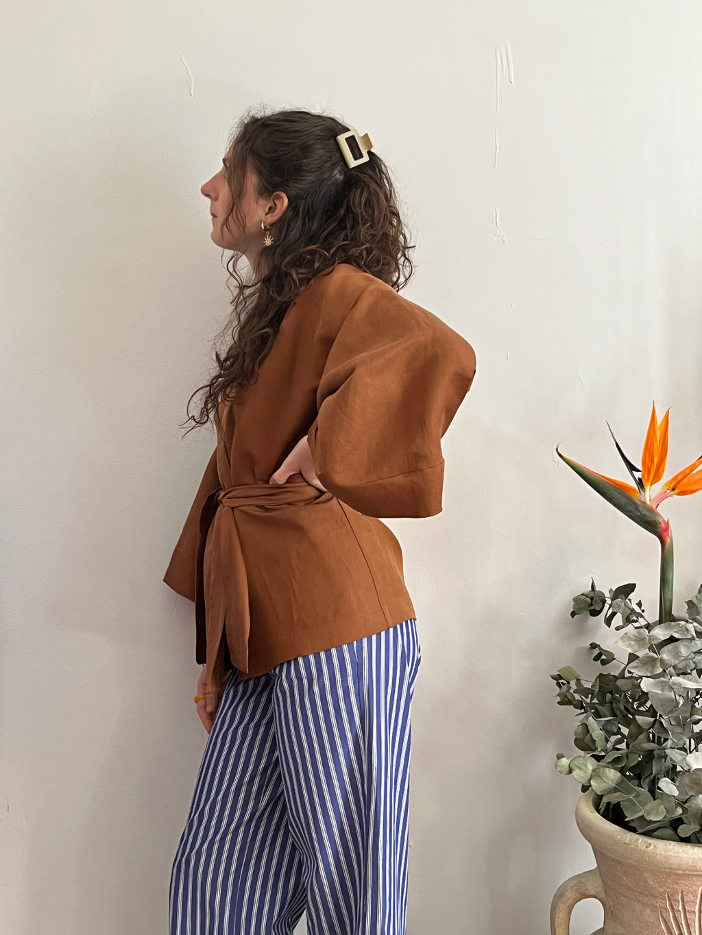 Kimono in lino Marrone Terra di Siena