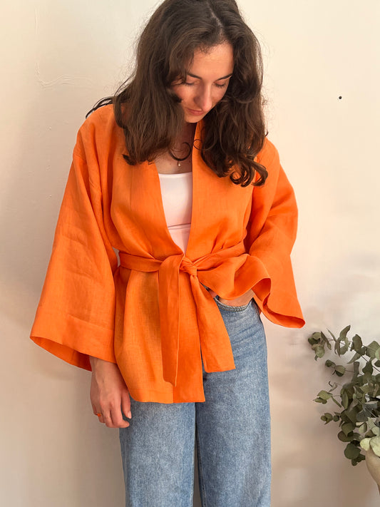 Kimono in lino papaya