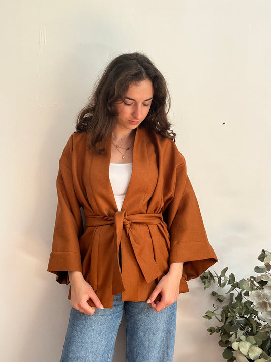 Kimono in lino marrone
