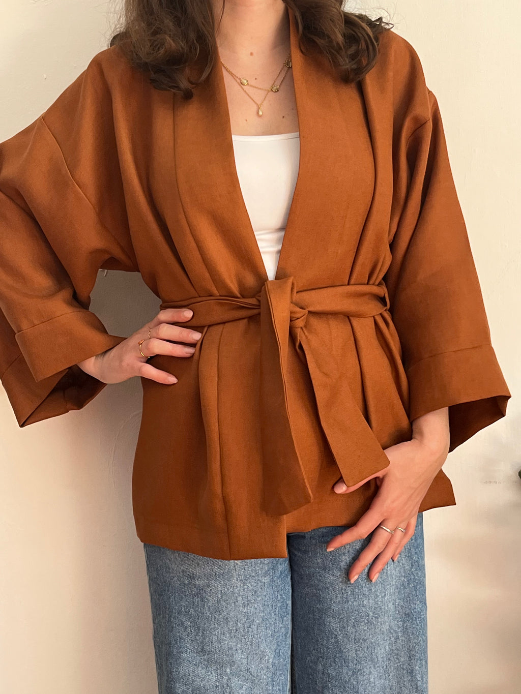 Kimono in lino marrone