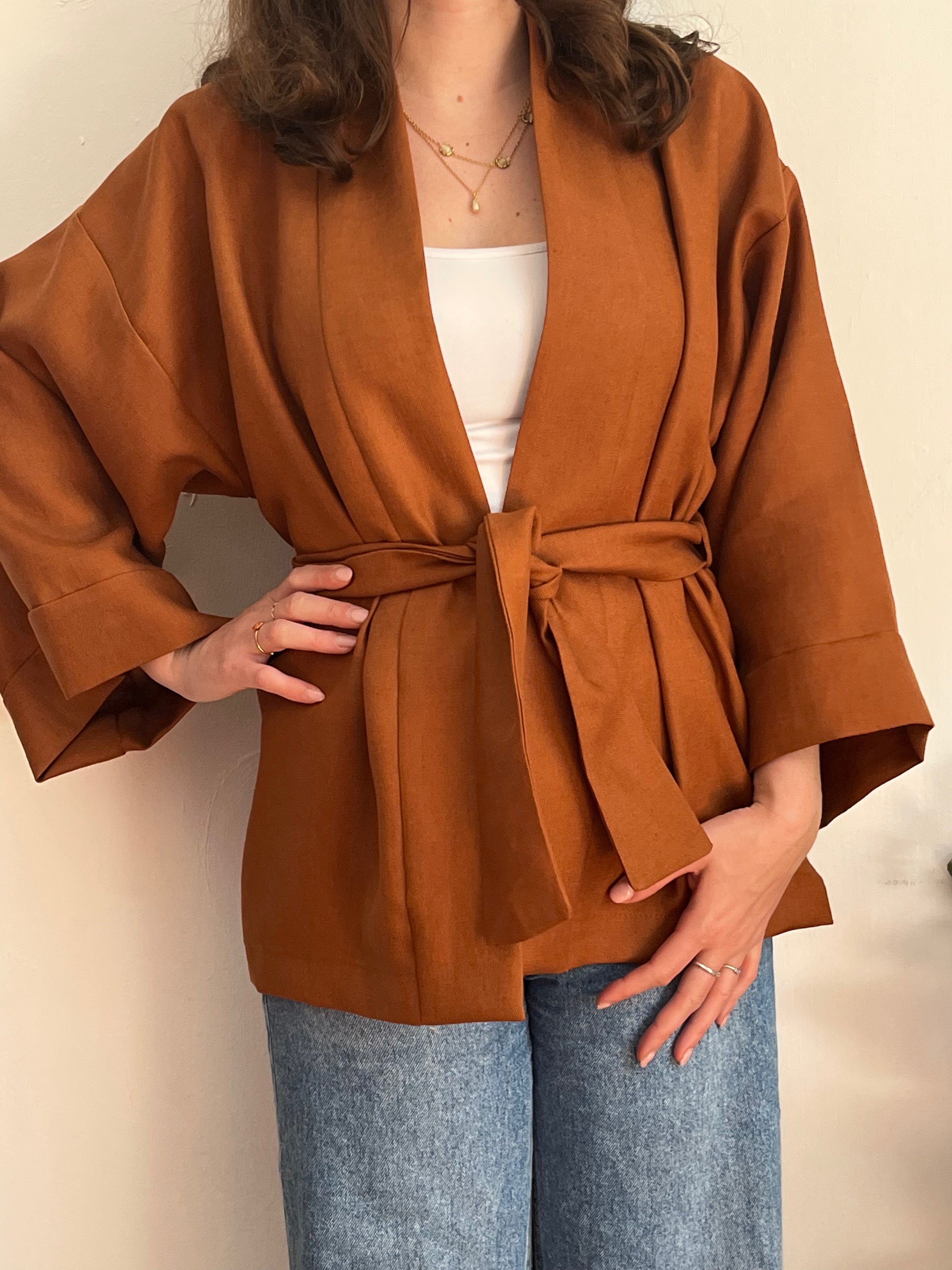 Kimono in lino marrone