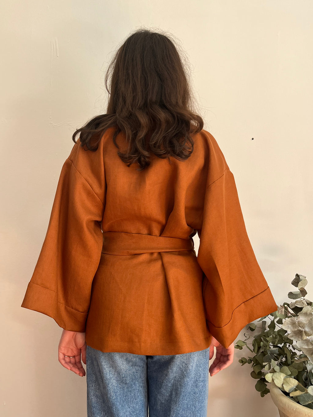 Kimono in lino marrone