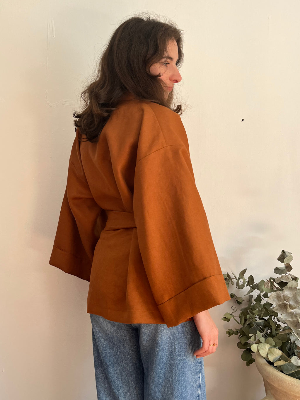 Kimono in lino marrone