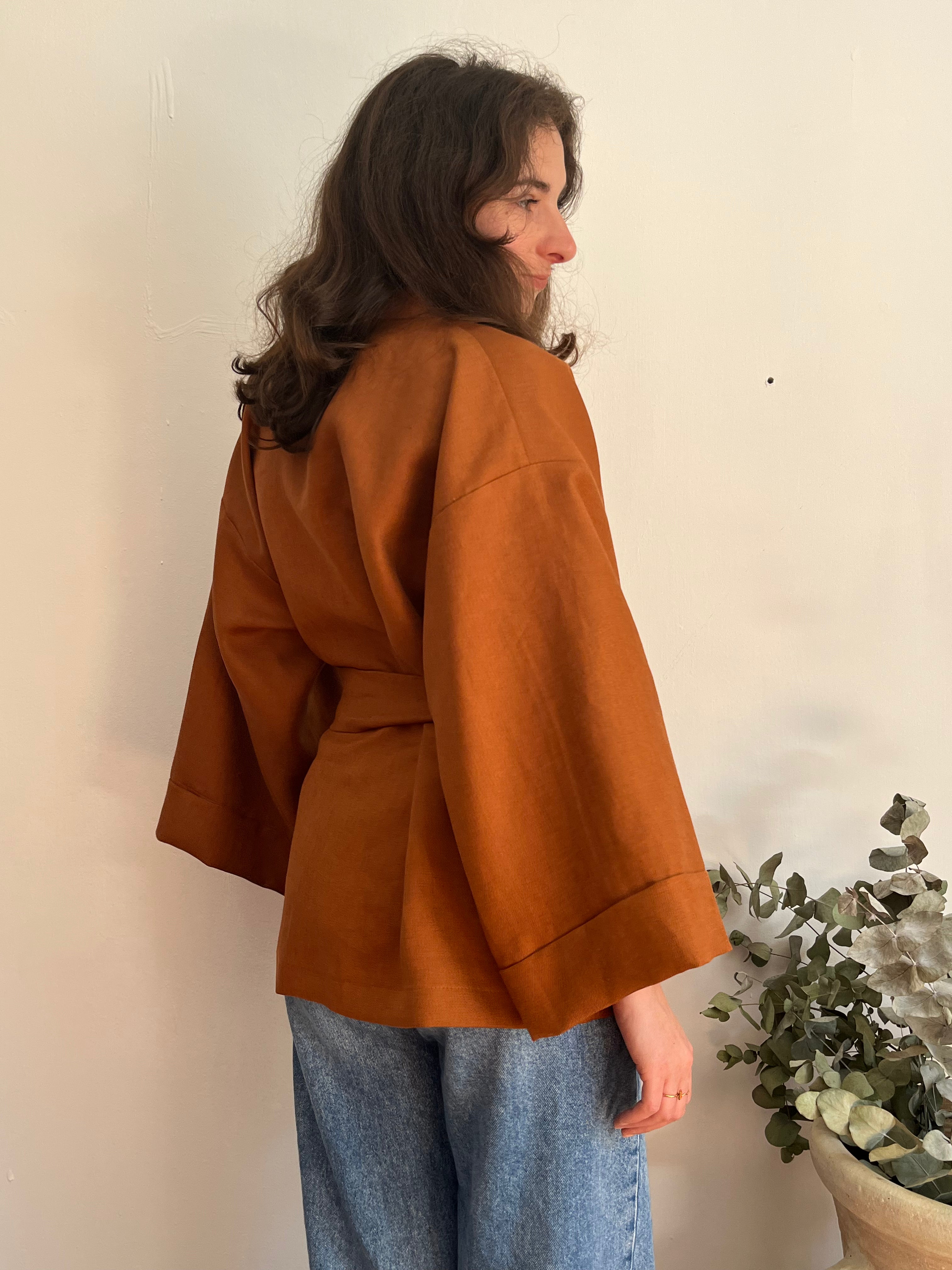 Kimono in lino marrone