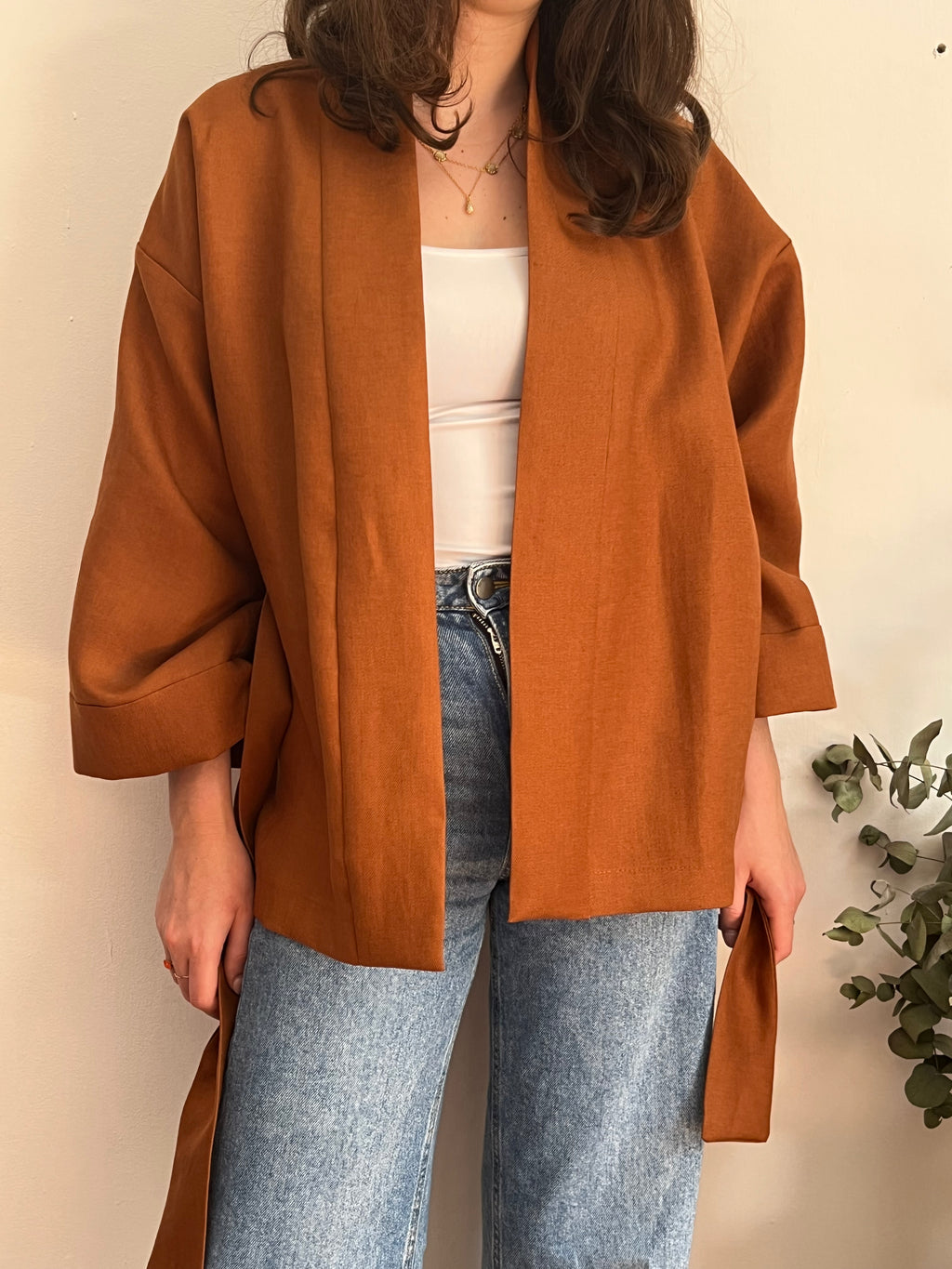 Kimono in lino marrone
