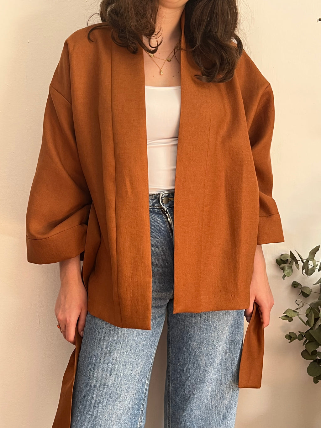 Kimono in lino marrone