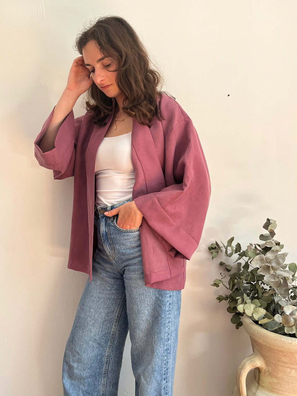 Kimono in lino malva