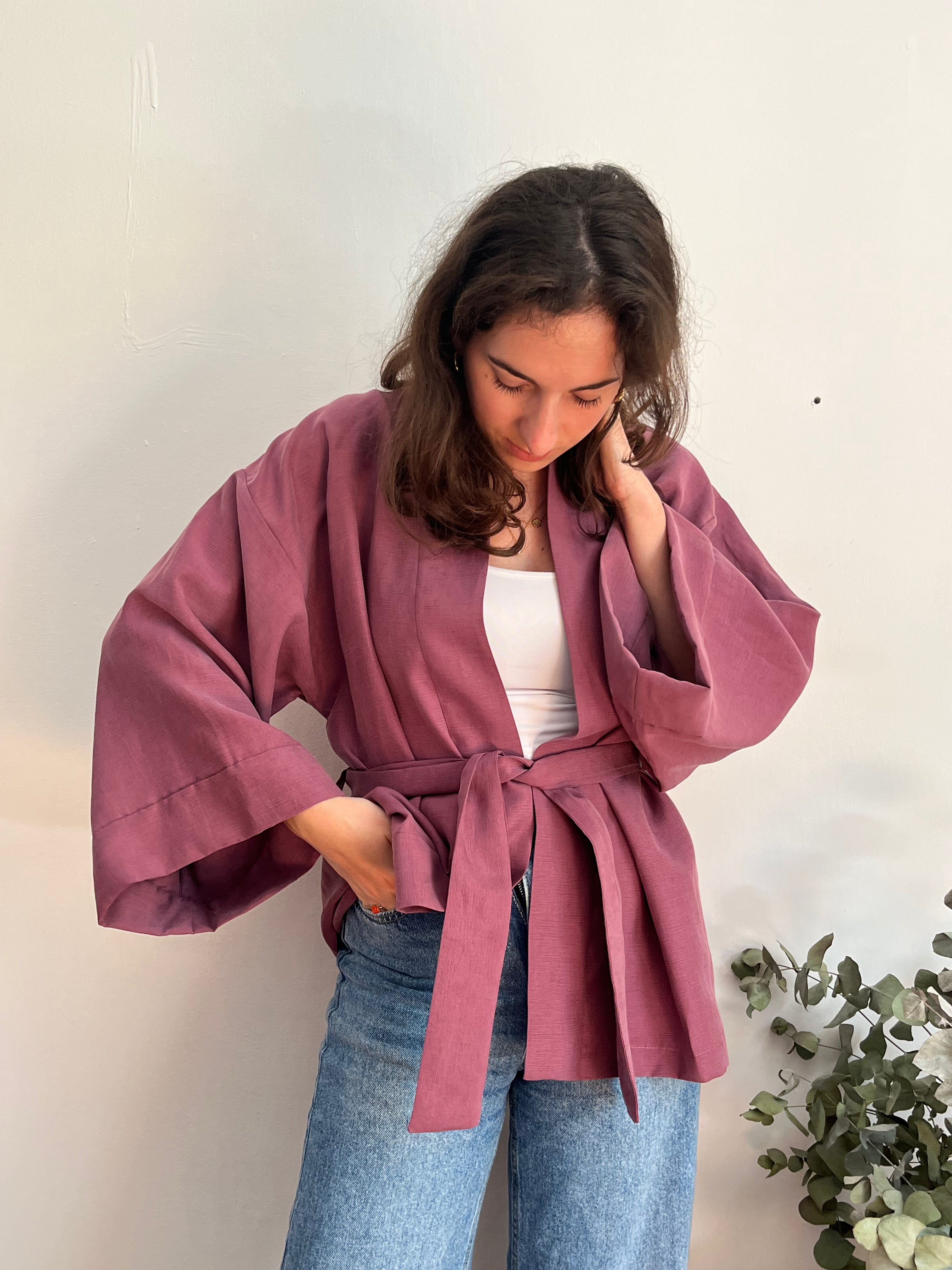 Kimono in lino malva