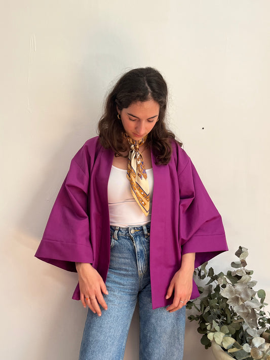 Kimono in lino viola porpora
