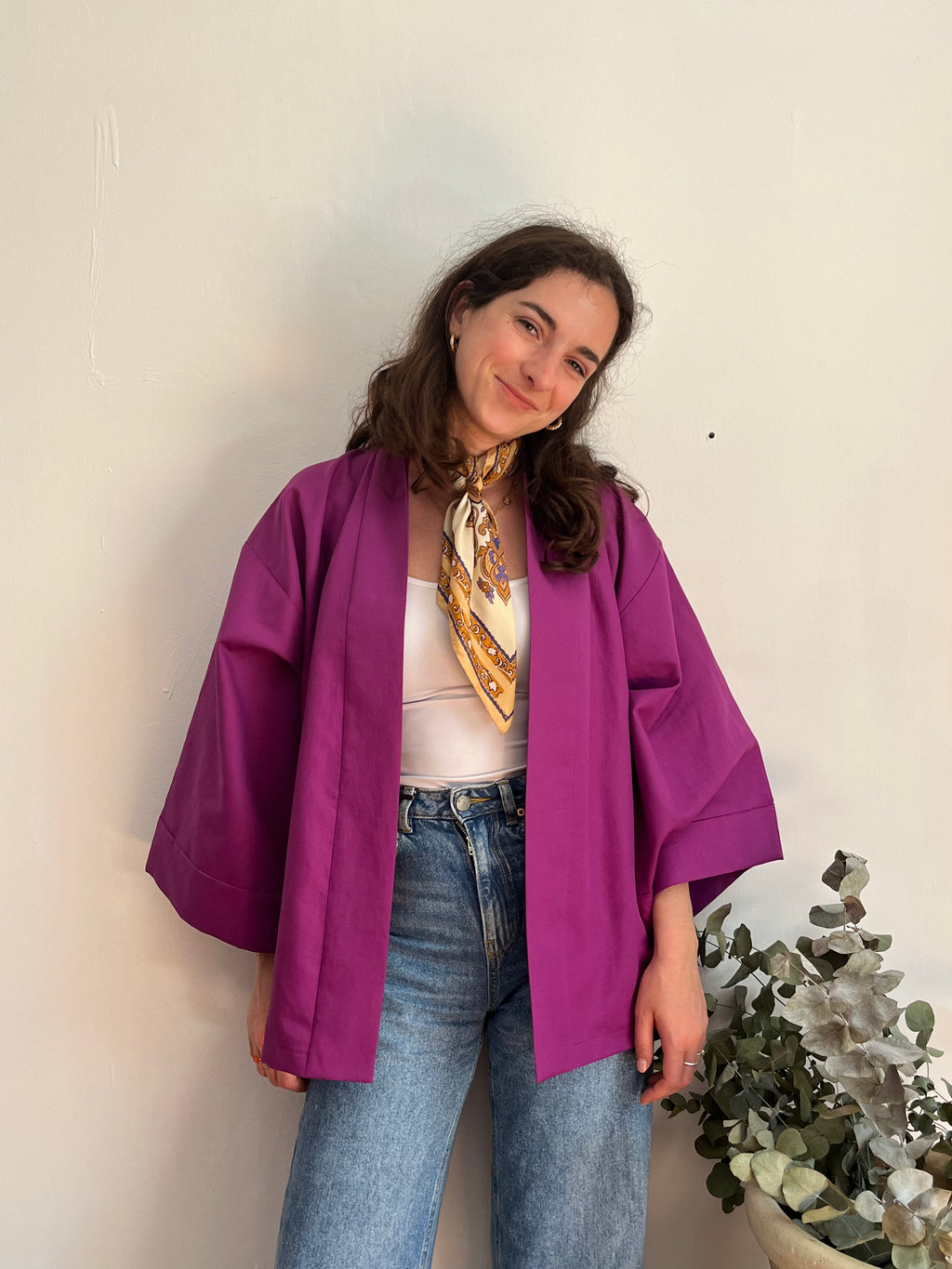 Kimono in lino viola porpora
