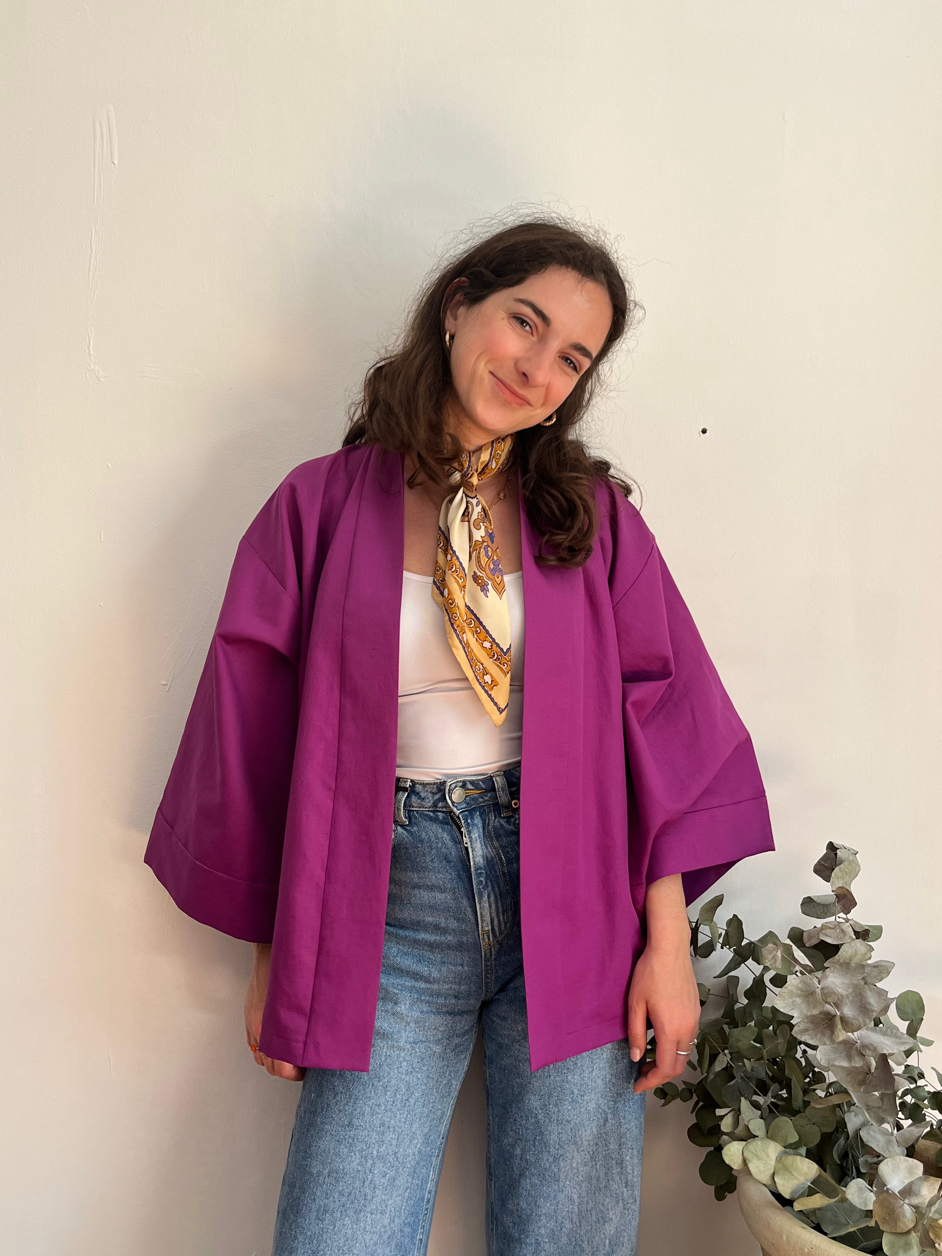 Kimono in lino viola porpora