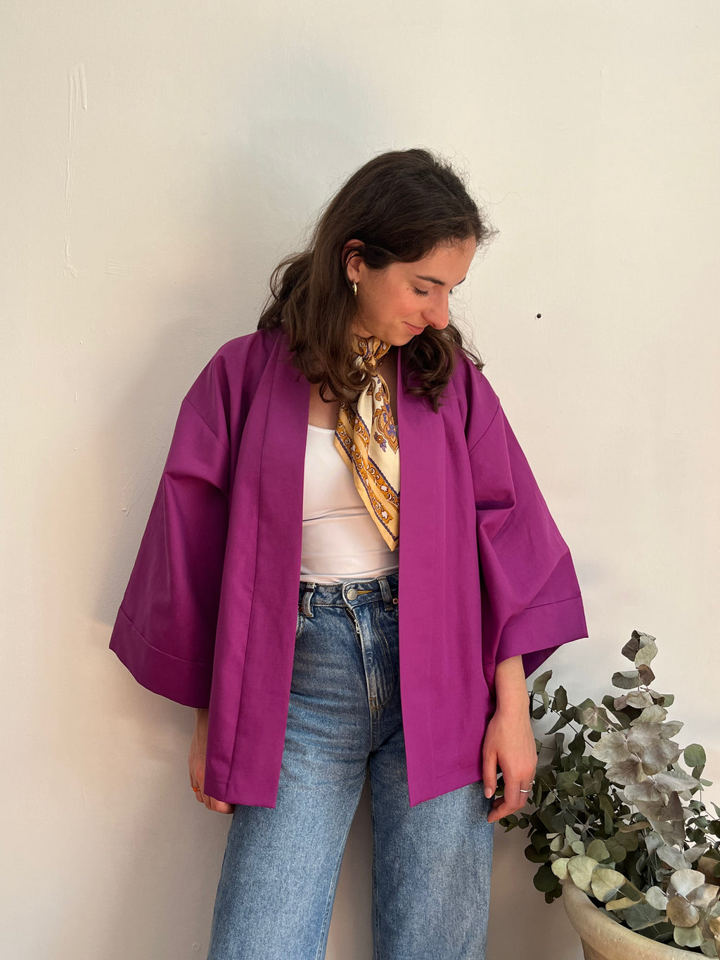 Kimono in lino viola porpora