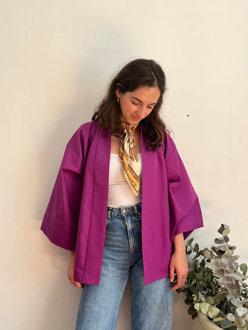Kimono in lino viola porpora