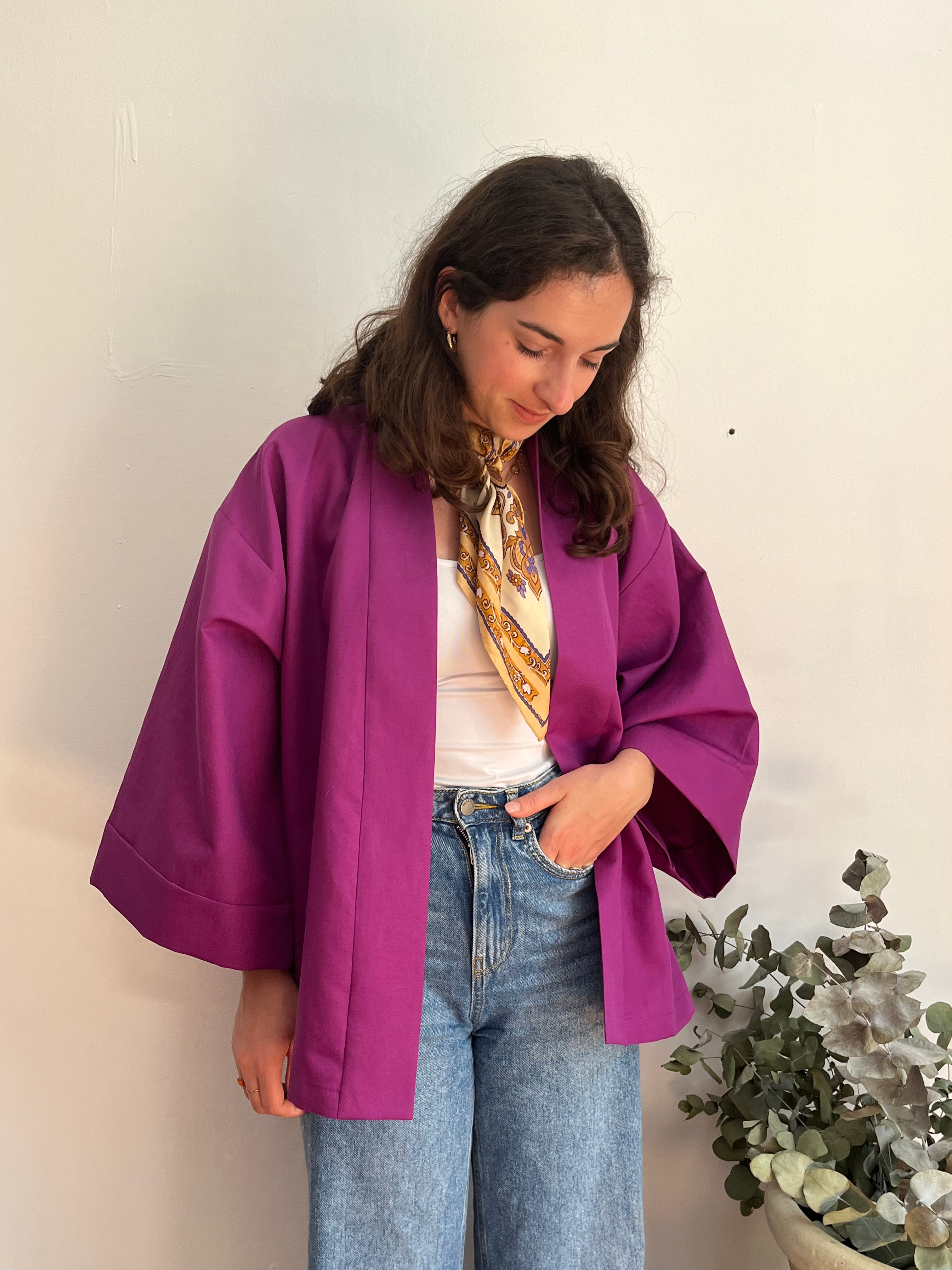 Kimono in lino viola porpora