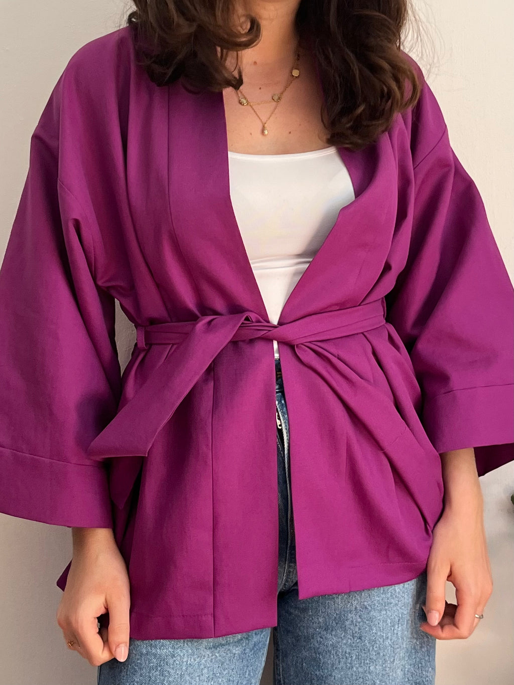 Kimono in lino viola porpora