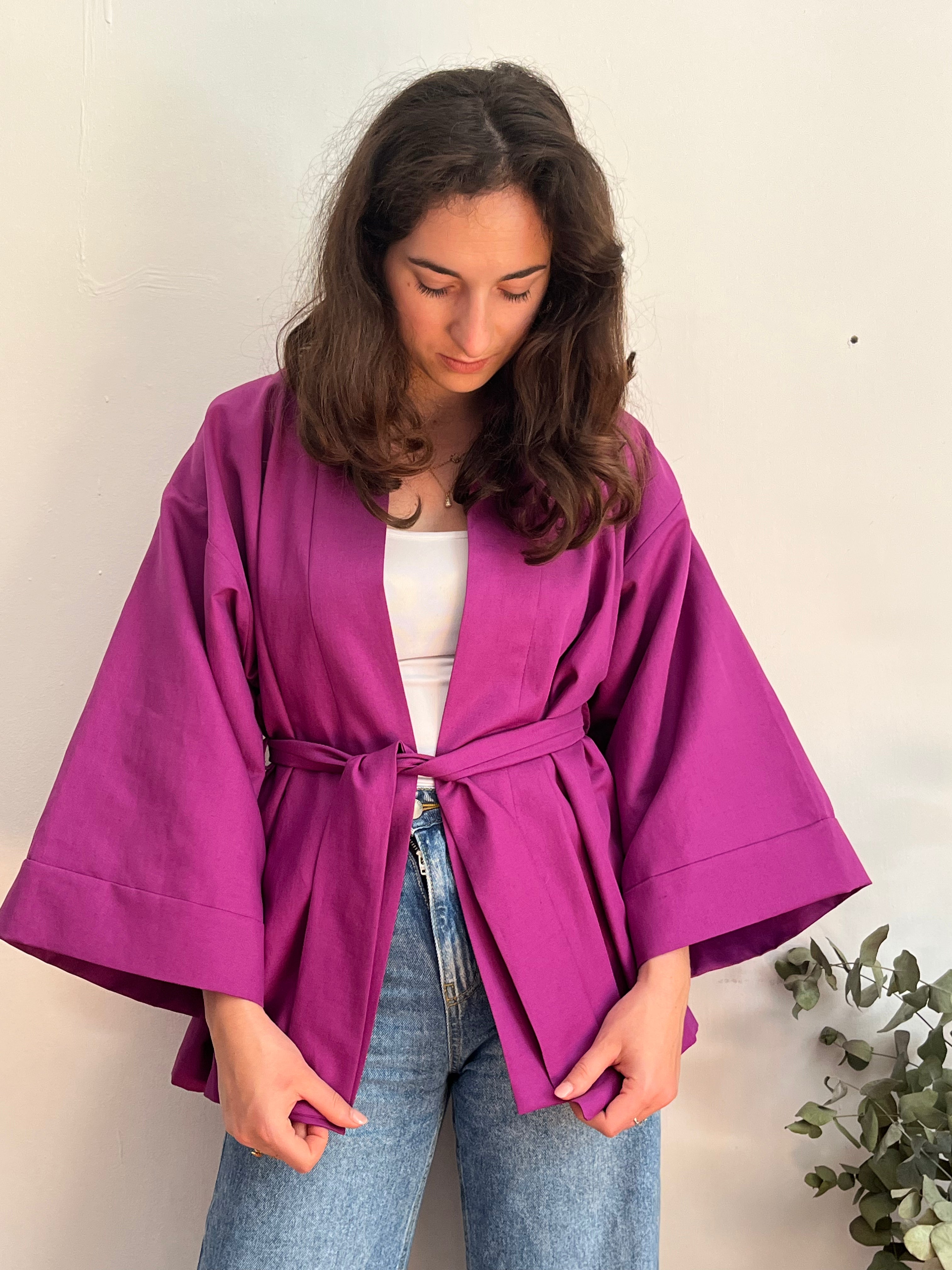Kimono in lino viola porpora