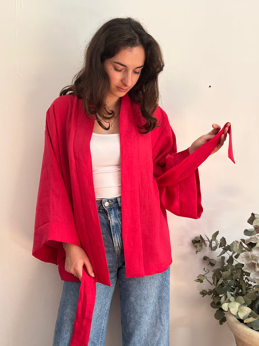 Kimono in lino fucsia