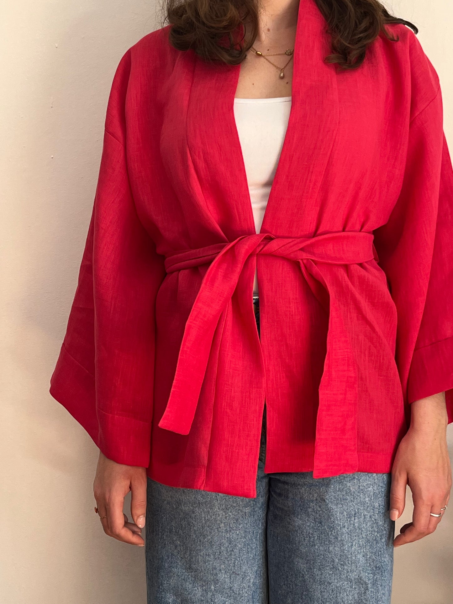 Kimono in lino fucsia