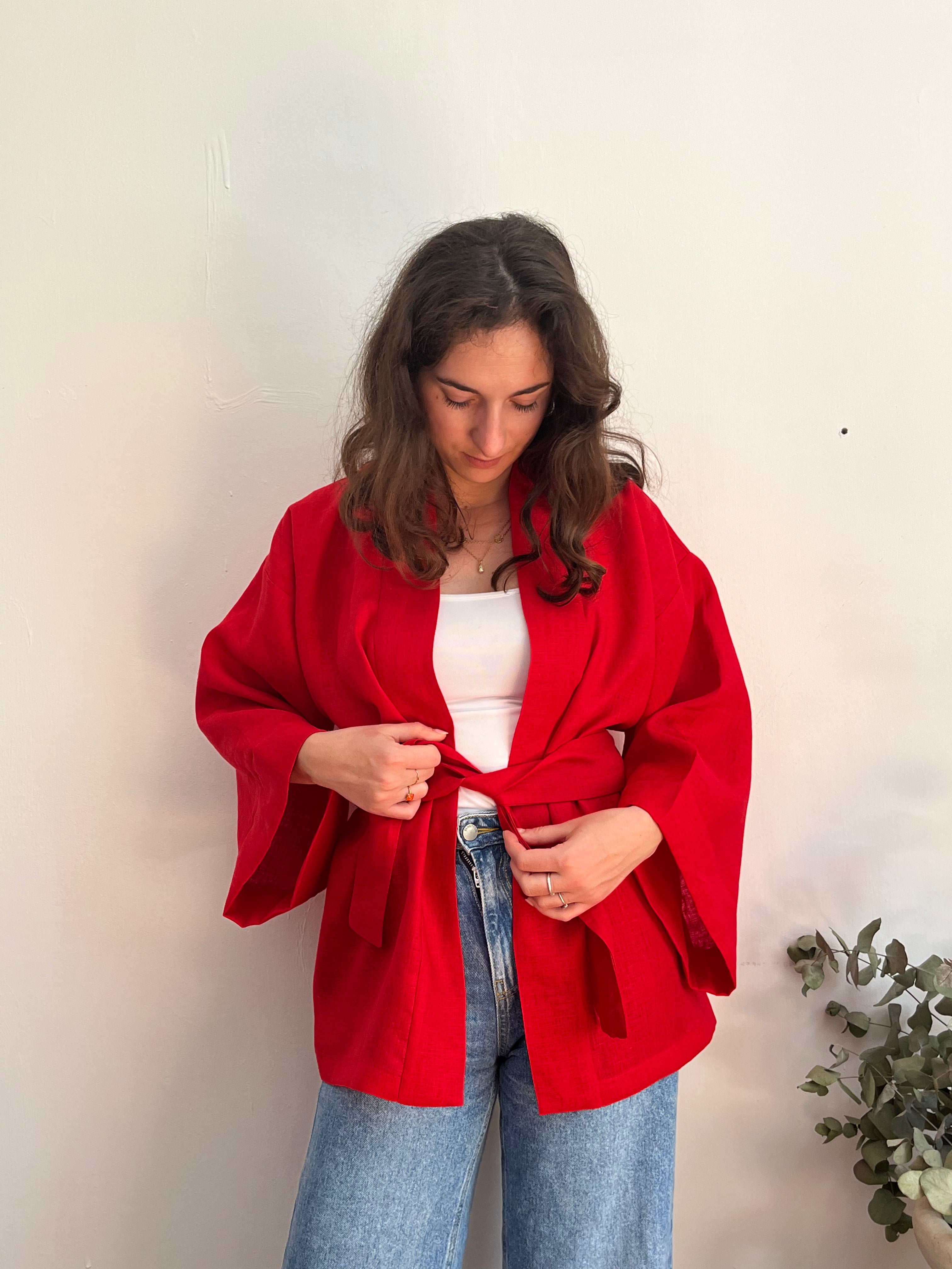 Kimono in lino rosso