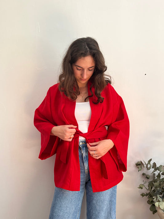 Kimono in lino rosso