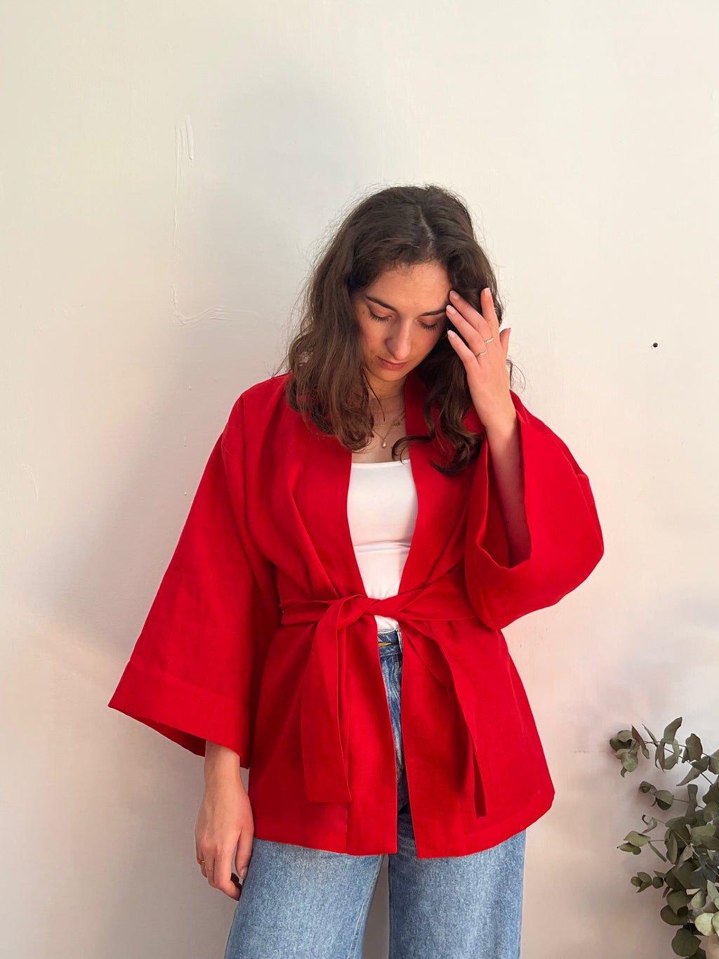 Kimono in lino rosso