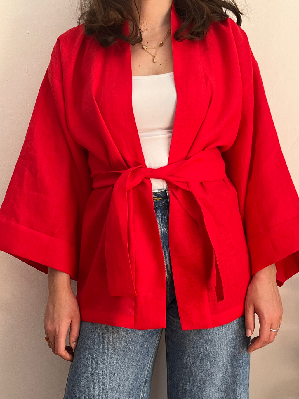 Kimono in lino rosso