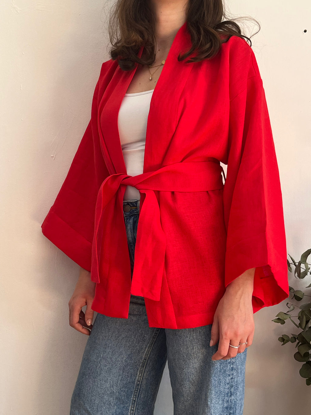Kimono in lino rosso