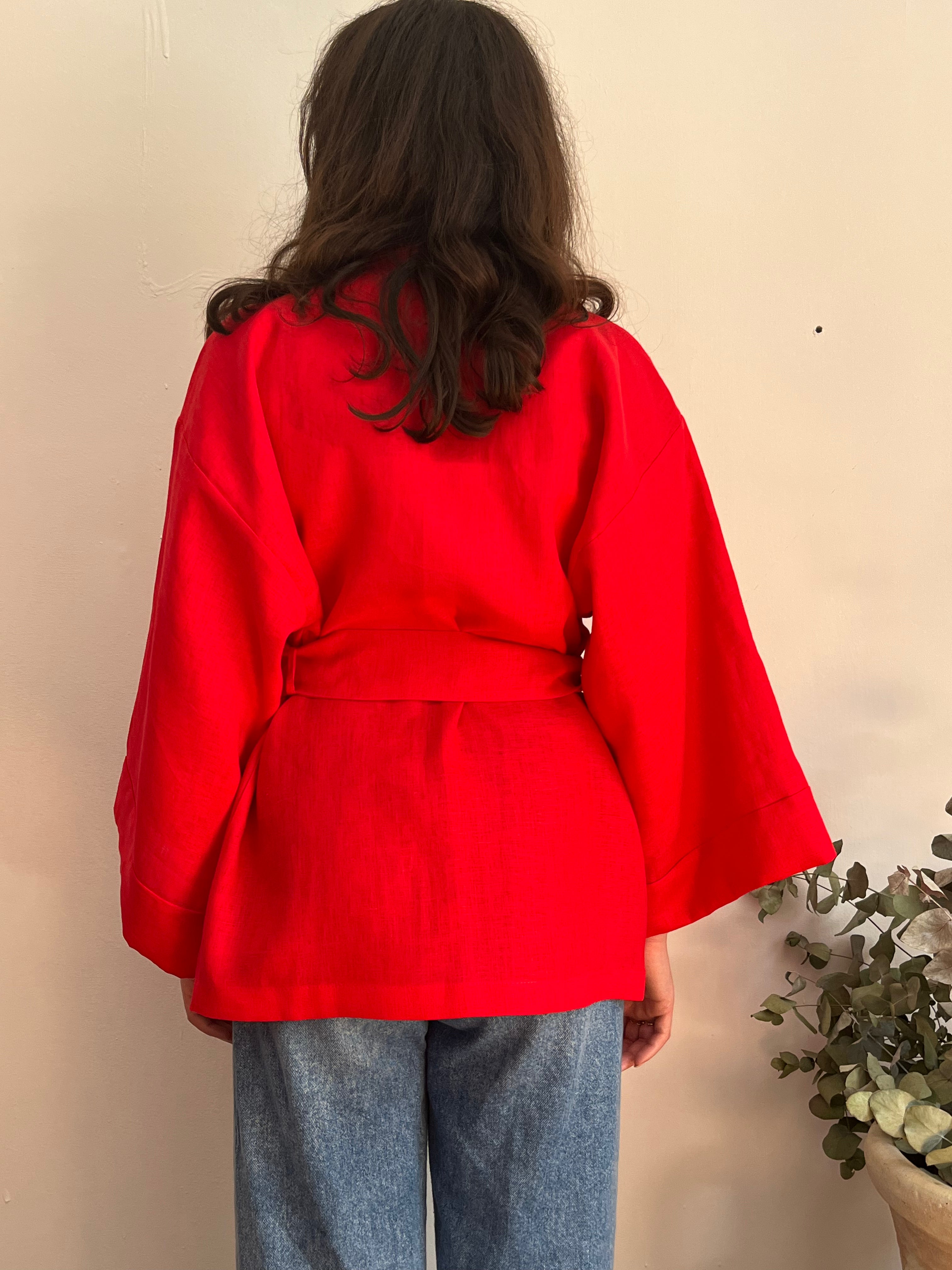 Kimono in lino rosso