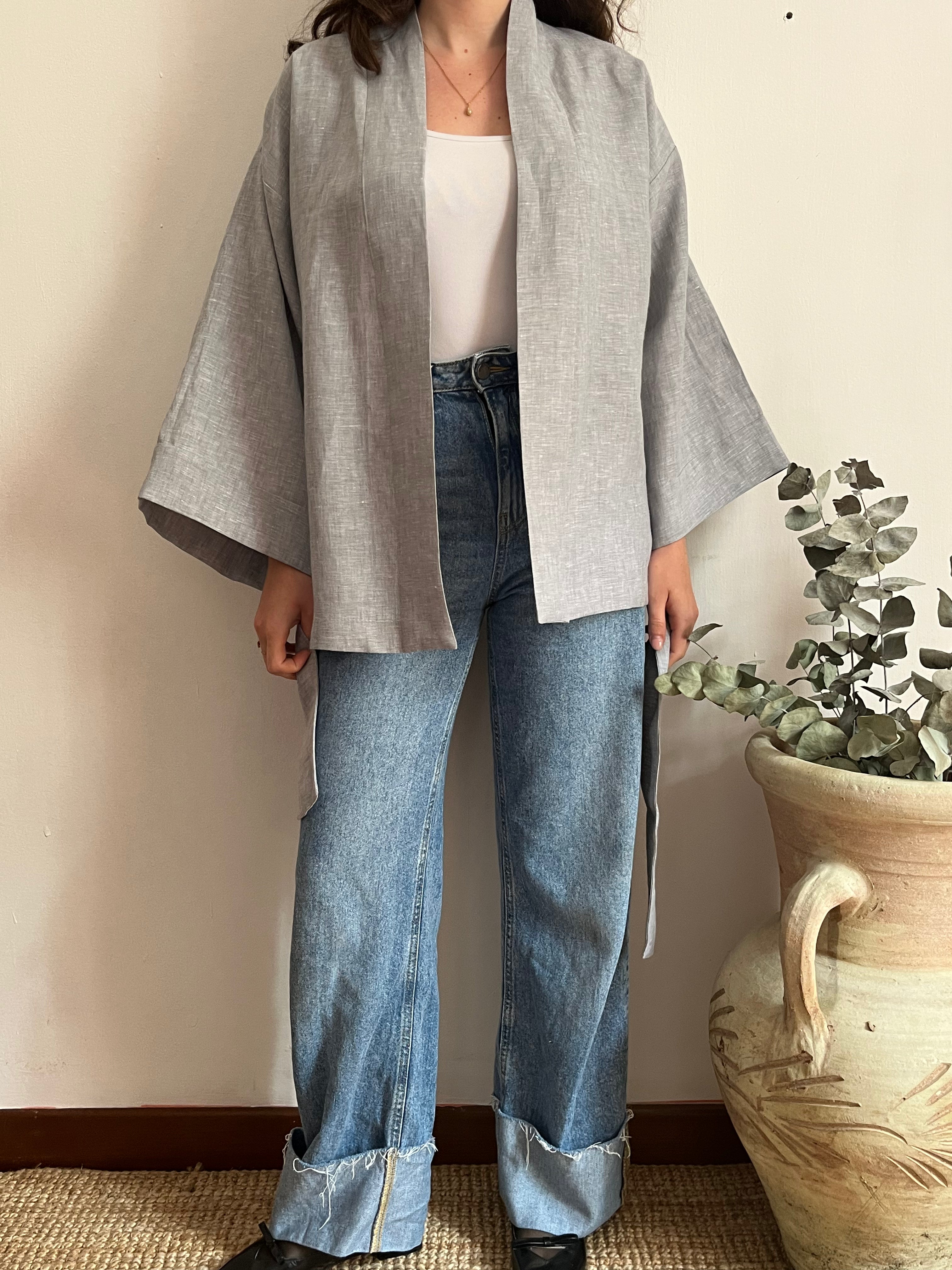 Kimono in lino grigio