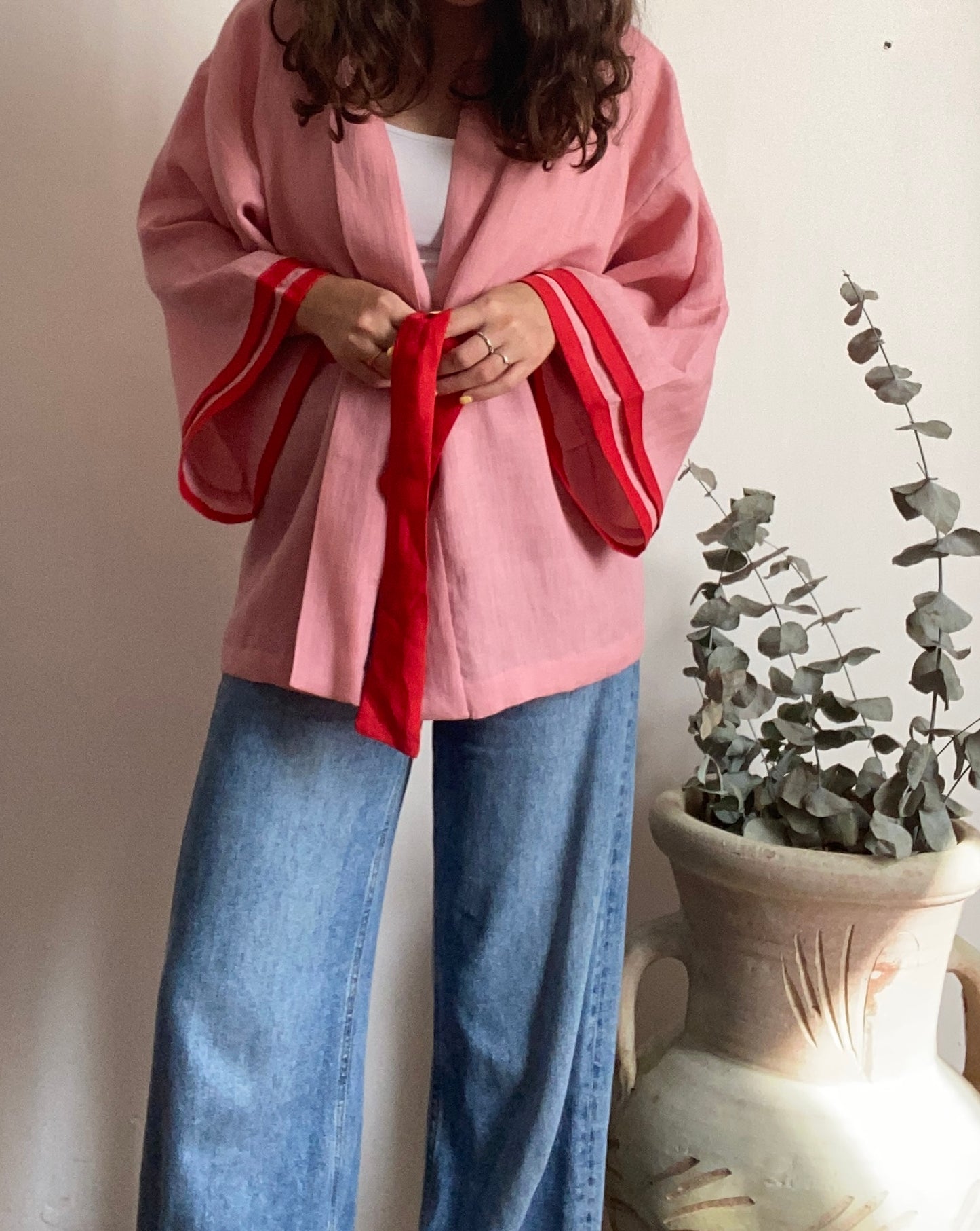 Kimono in lino rosa